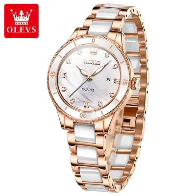 OLEVS 9985 New Watch For Women Ceramic Watchstrap Roman Scale Calendar Waterproof Luxury Elegant Quartz Women's Wristwatch